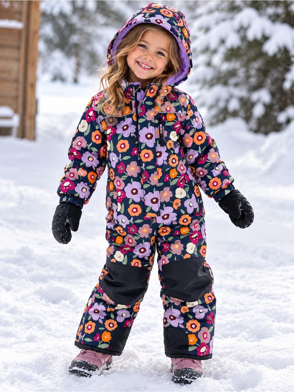 Jan & Jul Floral Hooded One-Piece Snow Suit Size 4T Like New